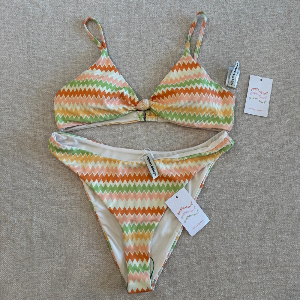 Dippin' Daisy's Chevron Zigzag Bikini in Orange, Green, Cream